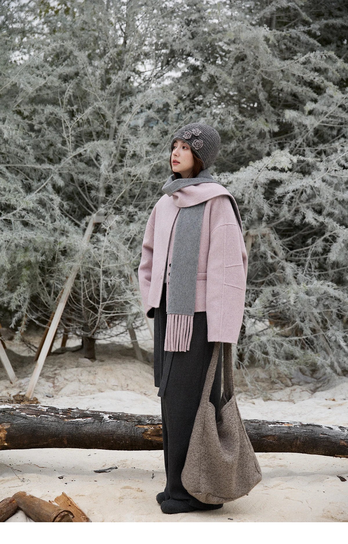 Mishow Tweed Wool Double-Faced Short Coat with Scarf MXE86W0977