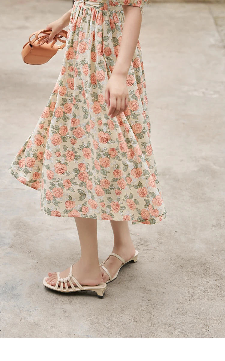 Mishow 100% Cotton Floral Puff Sleeve Dress MXC33L1397