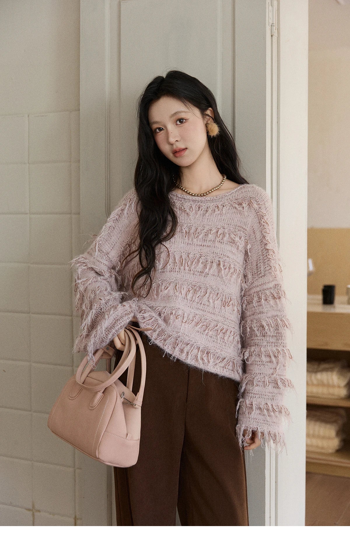 Mishow Tassel Bead Wool Blended Thick Sweater MXE90Z2822