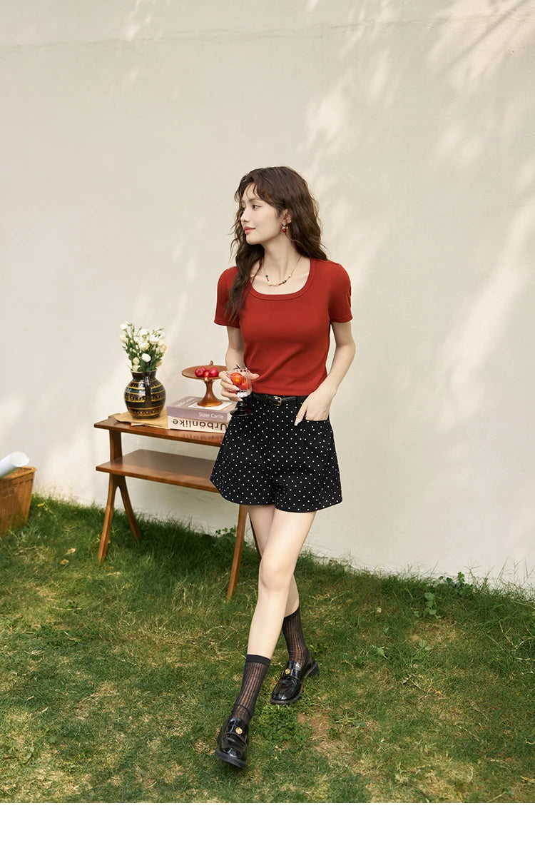 Mishow Solid Square Neck Cotton Tee MXC12T0641
