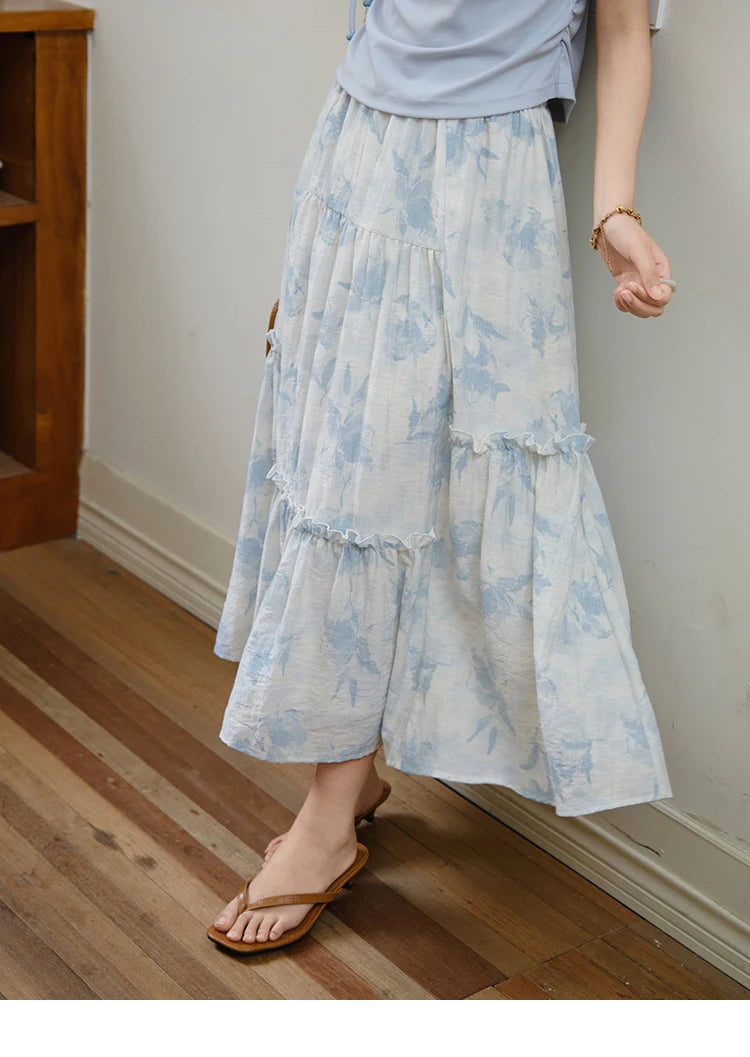 Mishow Lace-Up Print Top & Wide Leg Half Skirt Set MXE35T0596