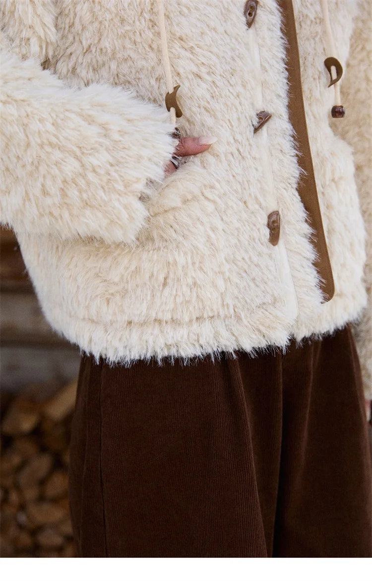 MISHOW Beige Knitted Hooded Plush Coat Warm Windproof MXE86W0908