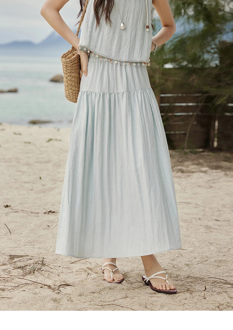 Mishow Sleeveless Round Neck Vest & Solid Midi Skirt Set MXE33T0526