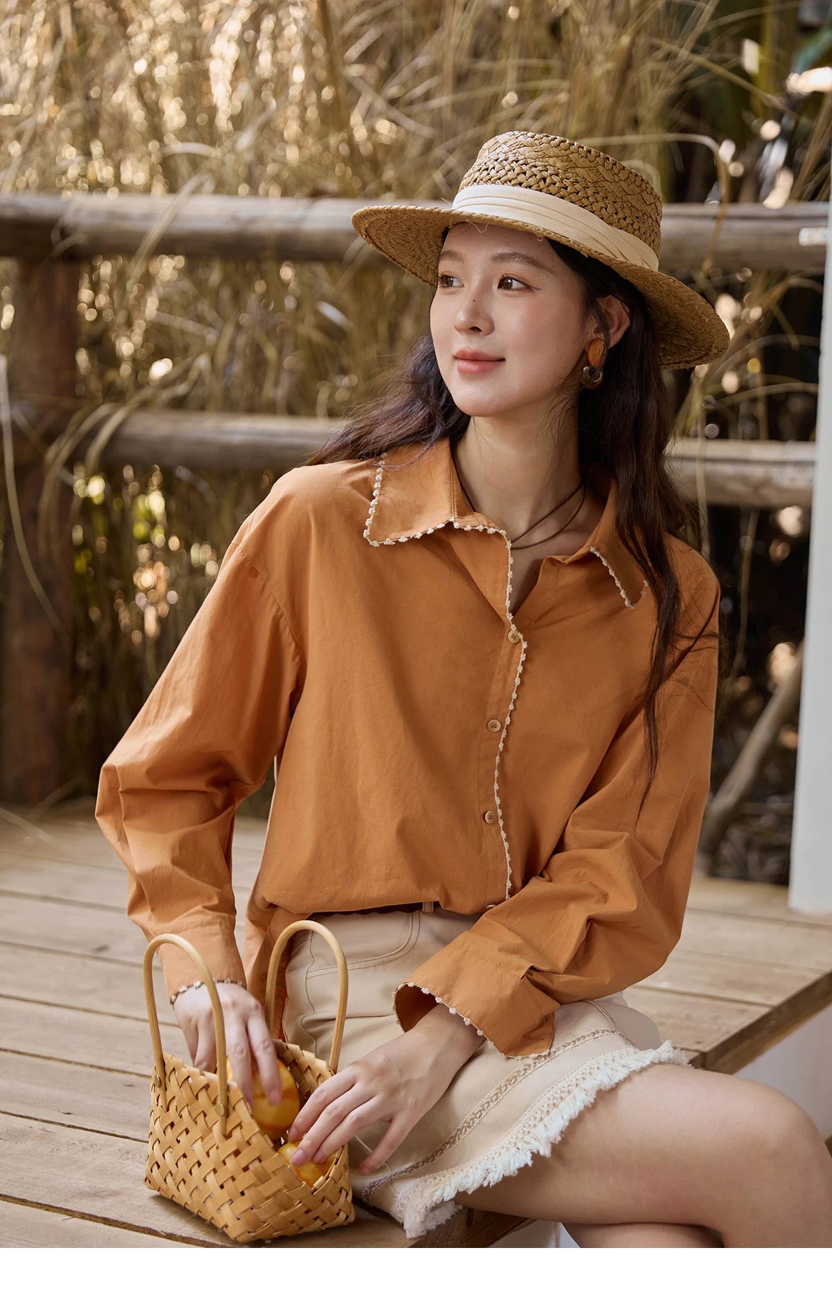 MISHOW Women's 100% Cotton Lace Trim Shirt MXE43C2377