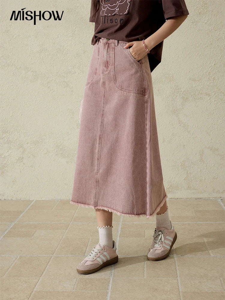 MISHOW High Waist Slim Denim Skirt Straight Pockets MXD44B0506