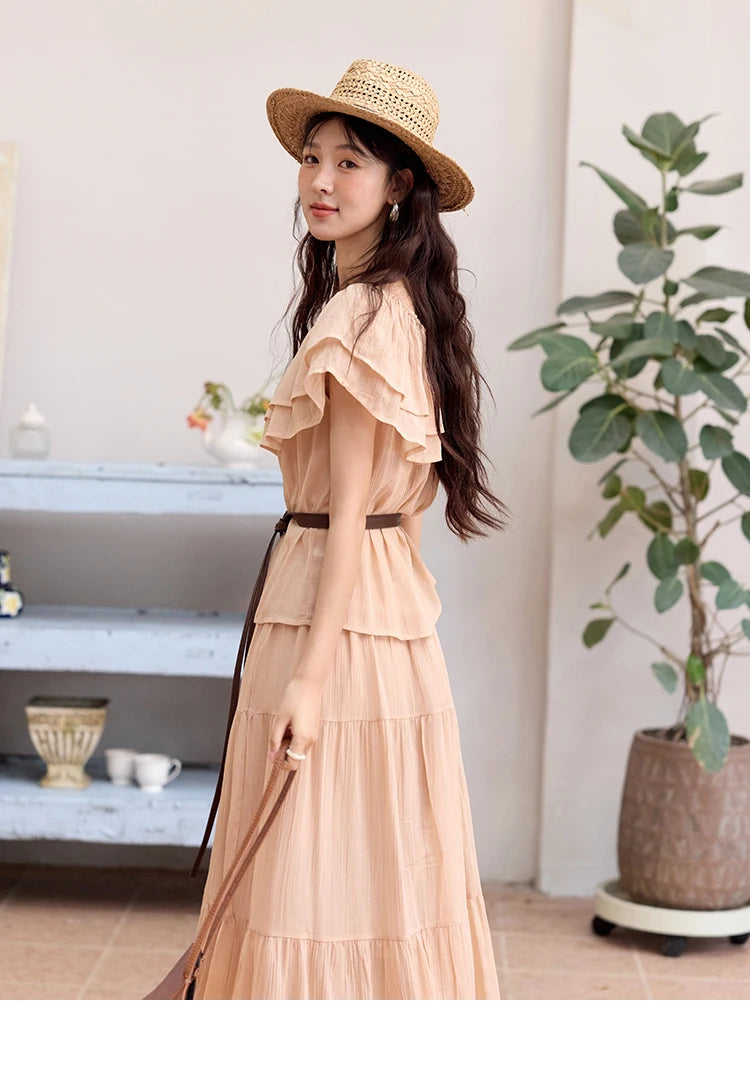 Mishow Lotus Leaf Edge Off Shoulder Top & Elastic Skirt Set MXE36T0637