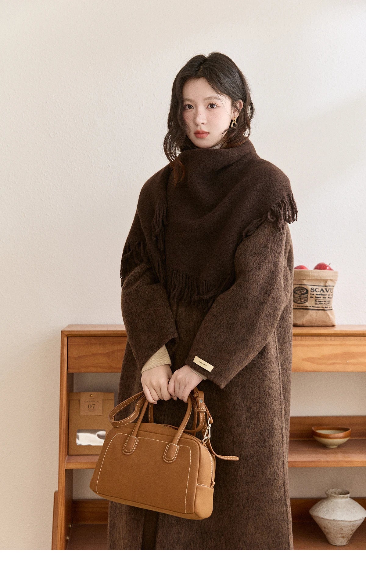 Mishow Woolen Coat with Scarf Invisible Buckle Design MXE93W1030