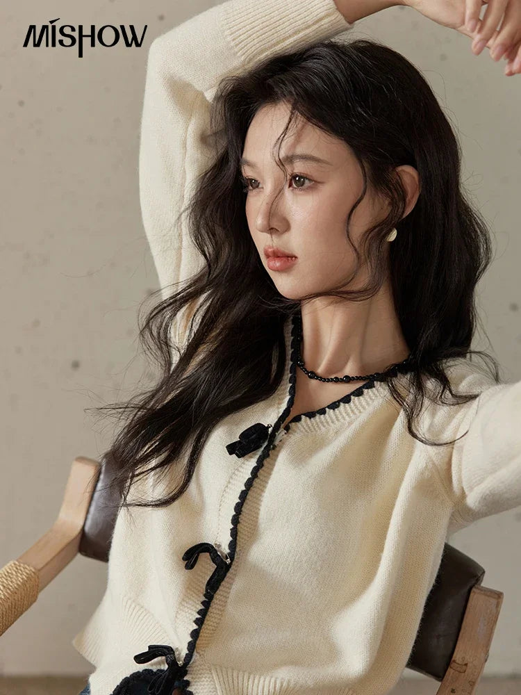 Mishow V-Neck Bow Detail French Cardigan MXD34Z0938