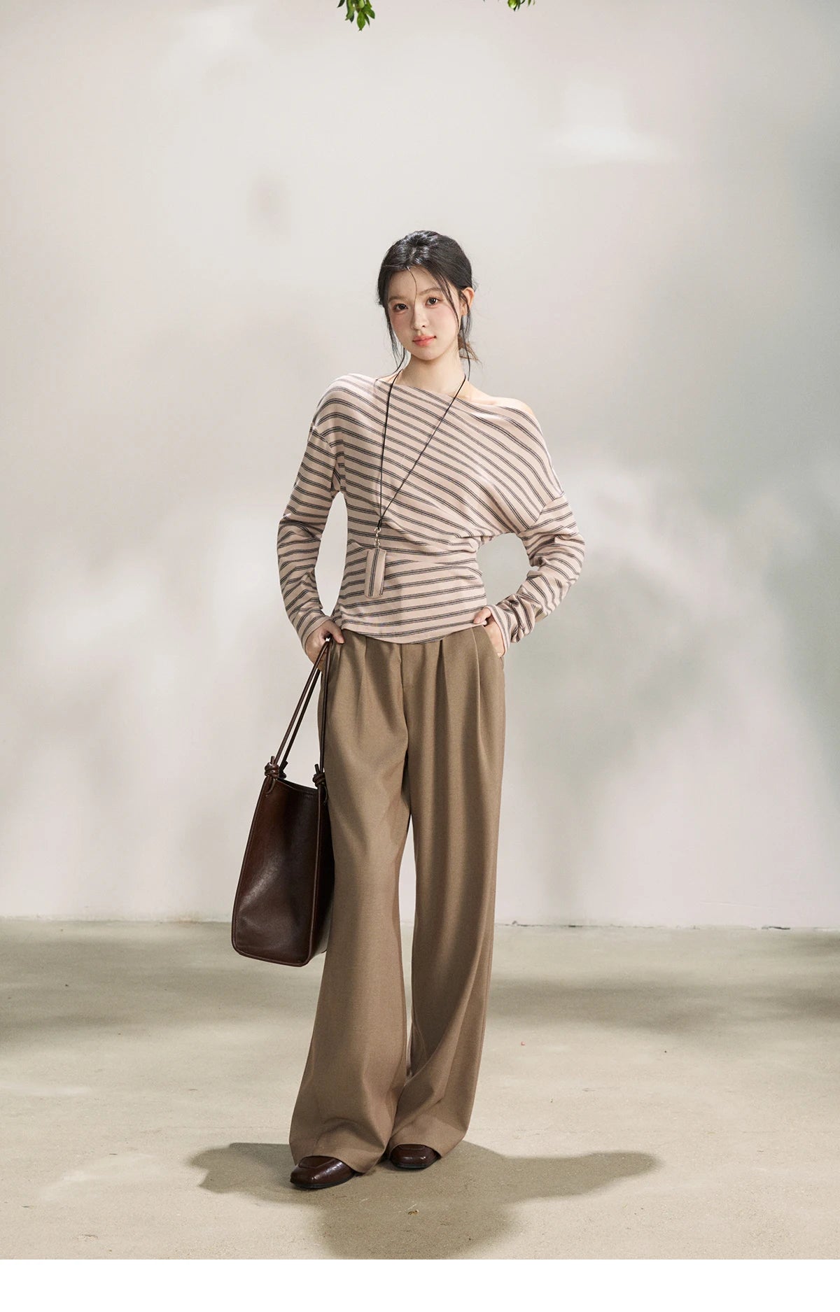 Mishow Striped Boat Neck T-Shirt with Necklace MXF13T1514