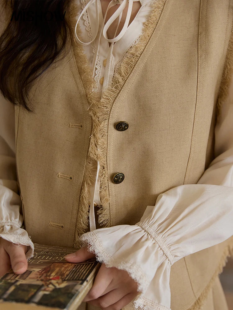 Mishow Khaki Selvedge Vest & Pleated Skirt Set MXE41T0690