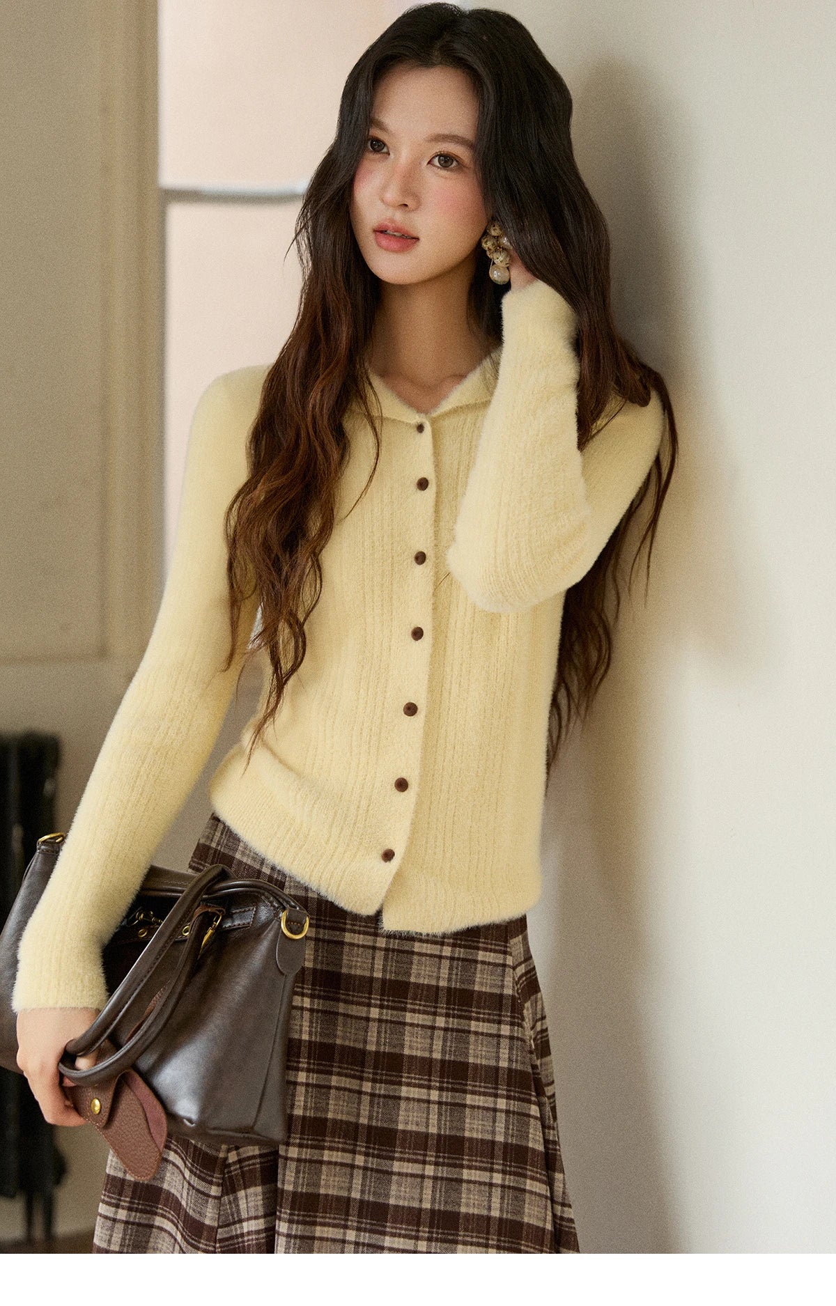 Mishow Yellow Imitation Mink Fur Turn-Down Cardigan MXE89Z2671