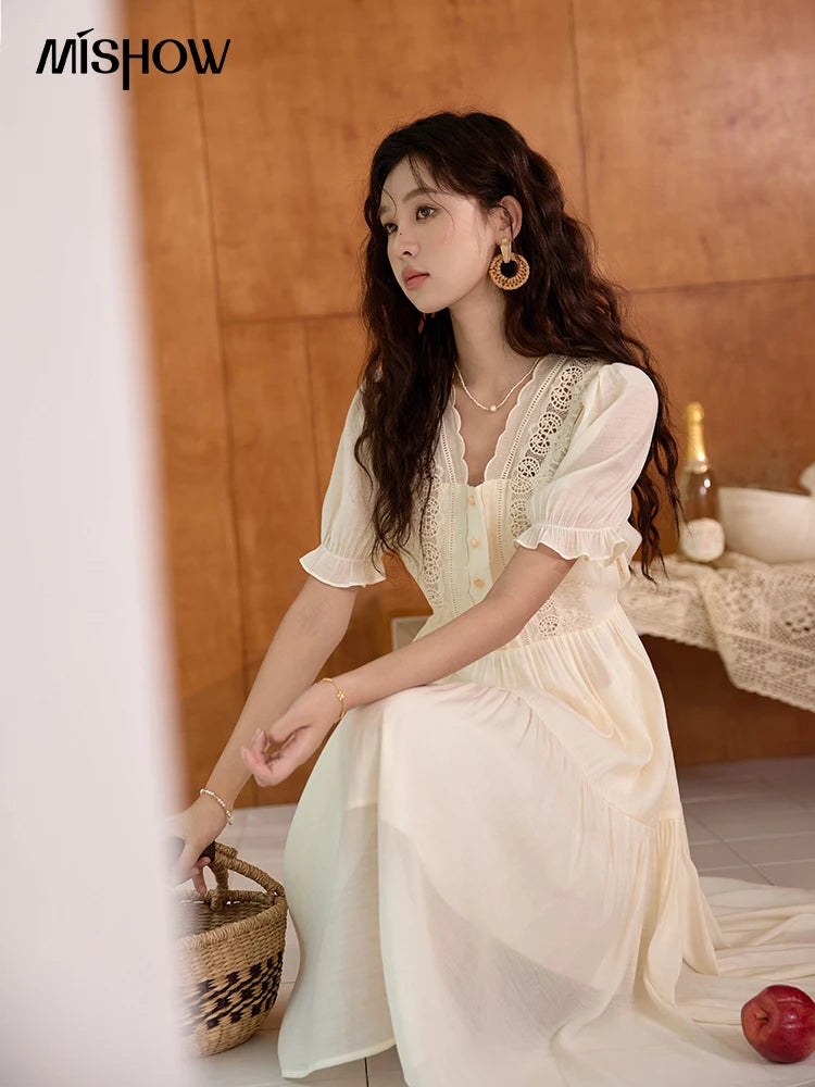 Mishow French Hollow Embroidery Fairycore Dress MXD31L1981