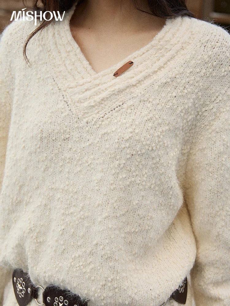 Mishow Luxury V-Neck Ribbed Cuff Pullover MXE87Z2755