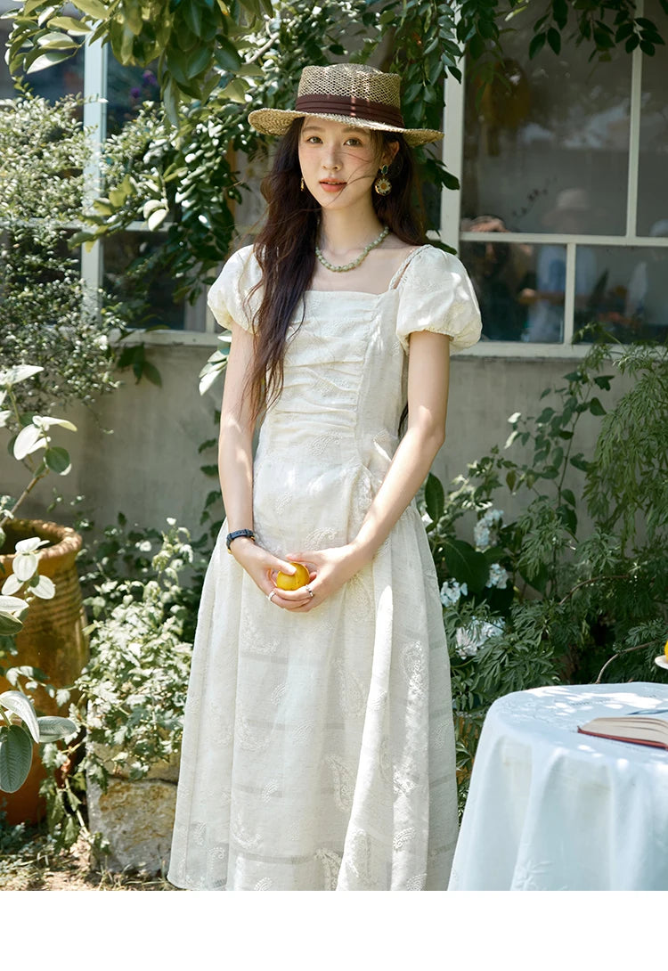 Mishow Paisley Embroidery Square Neck Puff Sleeve Dress MXE34L2265