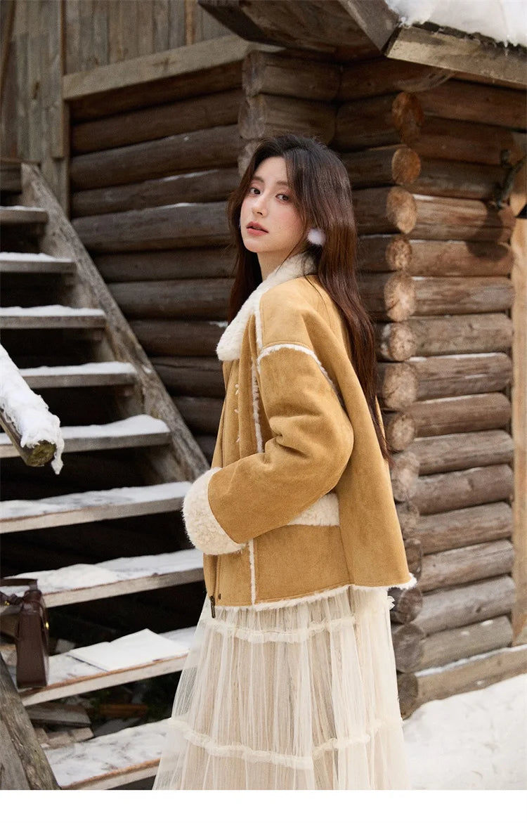 MISHOW Floral Embroidered Fur Jacket Plush Lapel Zipper MXE87W0918