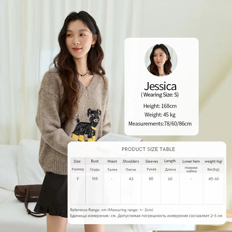 Mishow Puppy Embroidery V-Neck Loose Pullover MXE48Z2570