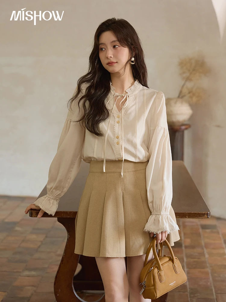 MISHOW Women's 100% Lyocell Apricot Shirt V-Neck Flare Sleeve MXE41C2351