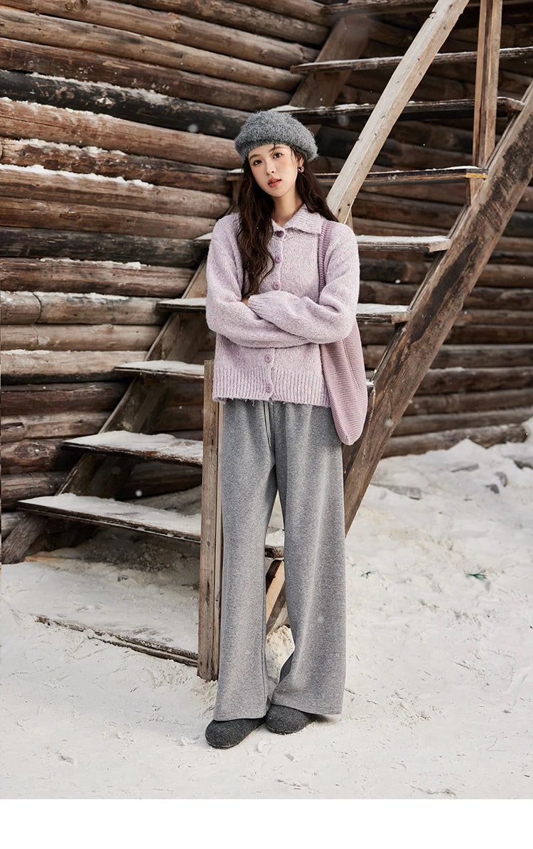Mishow Turn Down Collar Wool Blend Cardigan MXD59Z1136