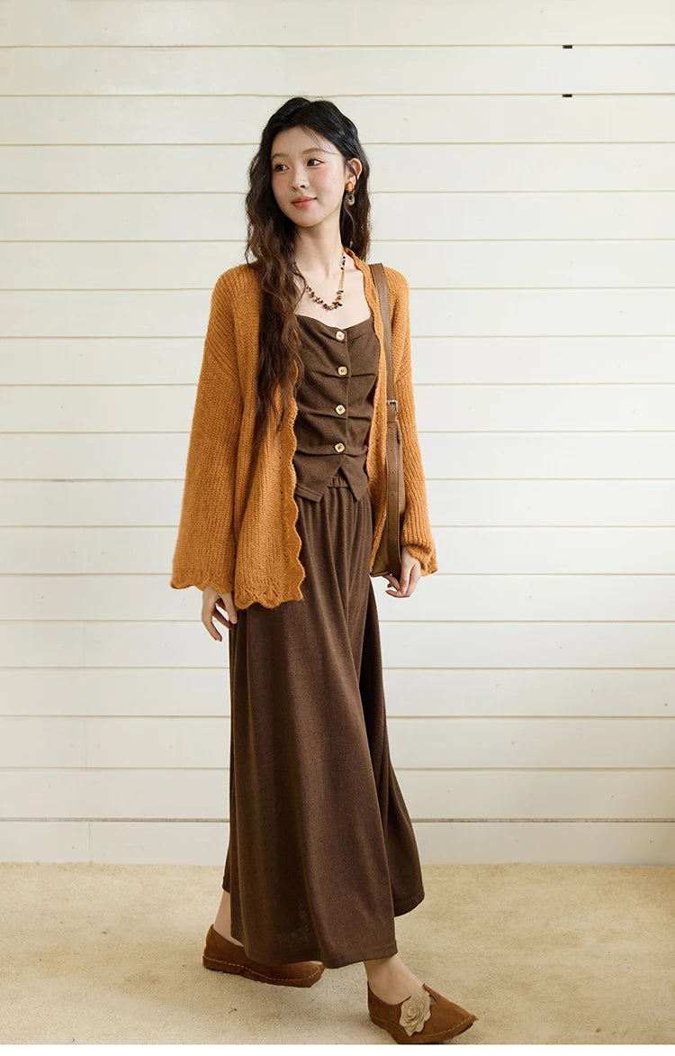 Mishow Pumpkin Wavy Edge Dropped Sleeve Cardigan MXE46Z2505
