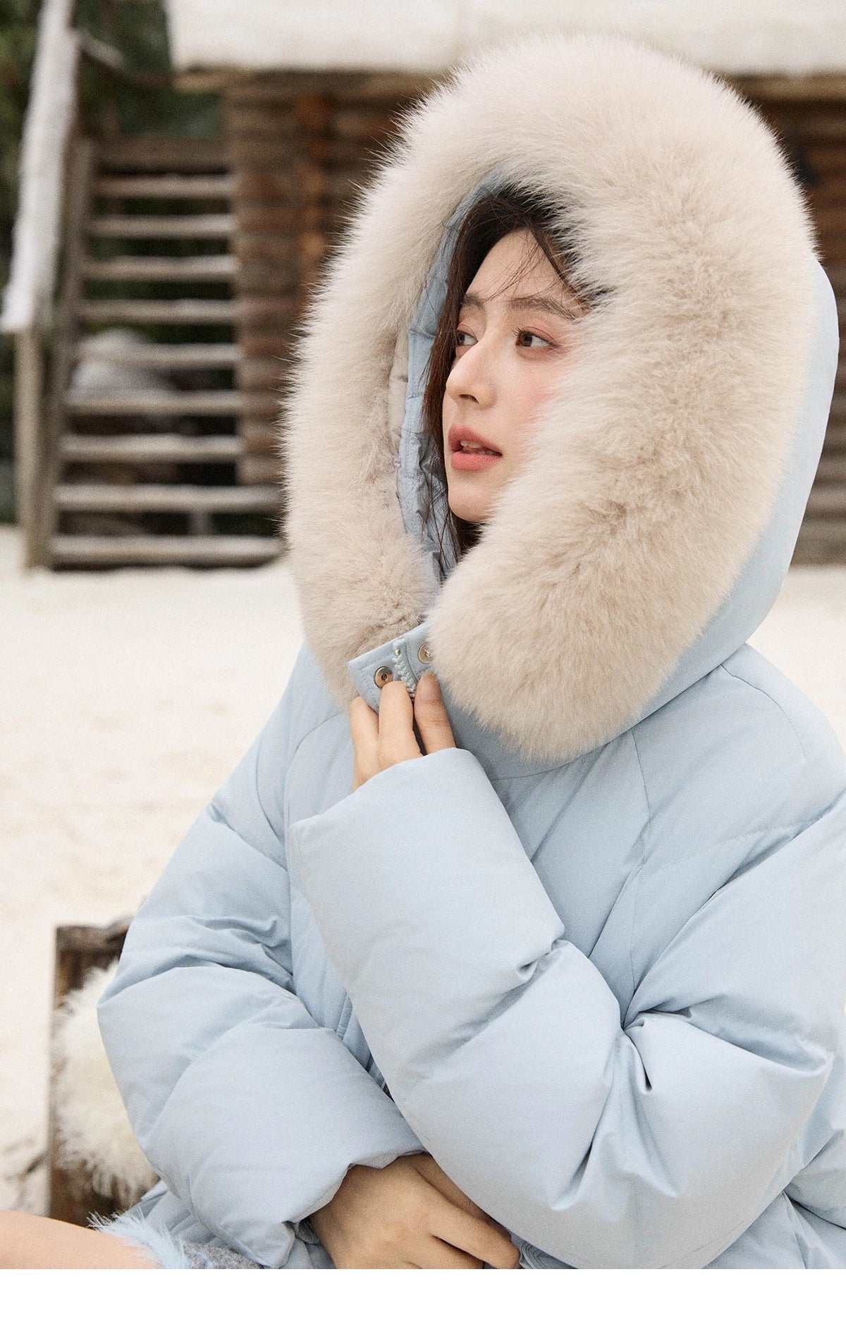 Mishow Hooded 90% White Duck Down Long Coat MXE51Y0079