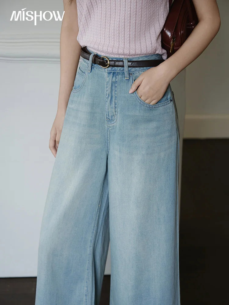 Mishow Flower Embroidery High Waist Wide Leg Jeans MXE37K0991