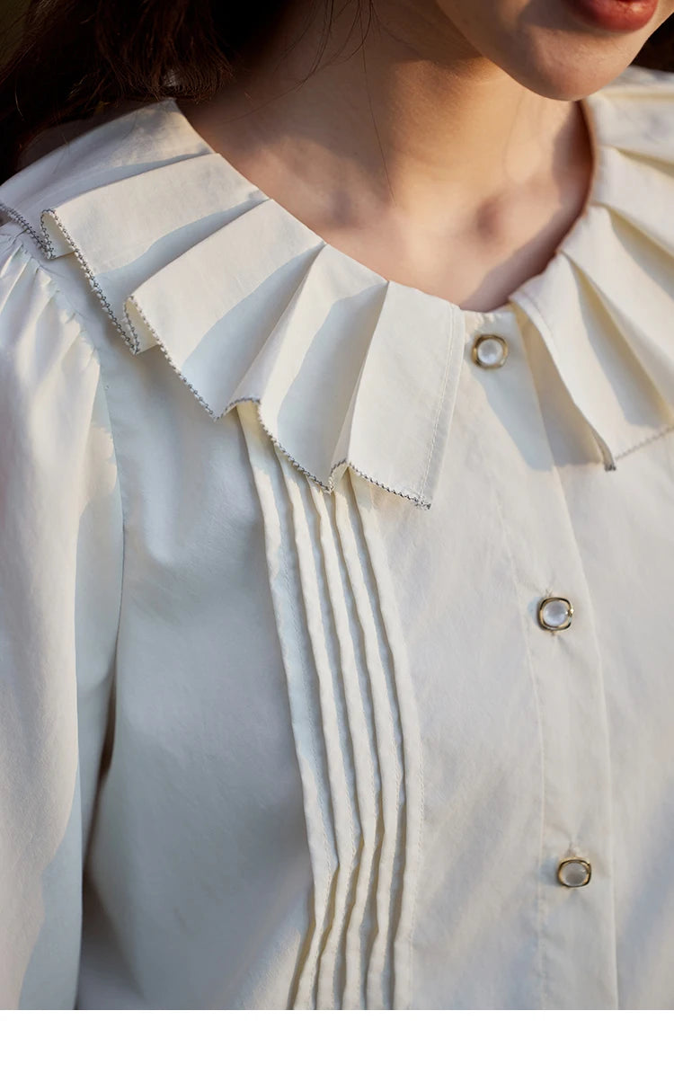 MISHOW Tucker Pleats Doll Neck Shirt Ruffled O Neck MXE12C0401