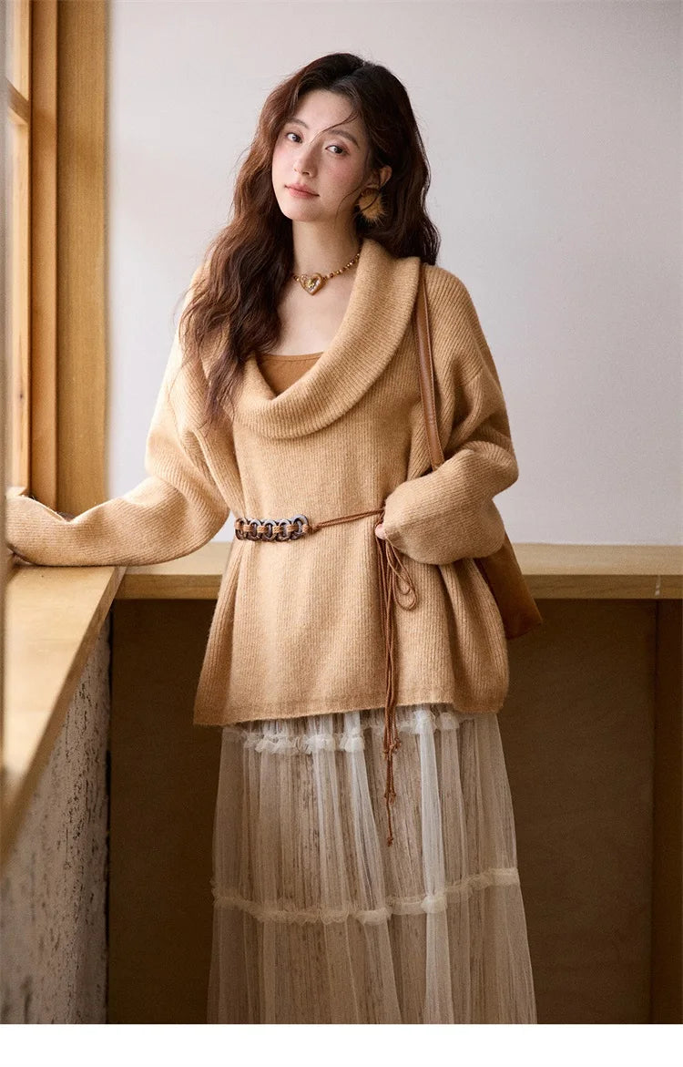 Mishow Orange French Style Sweater with Vest & Belt Set MXE86T1437