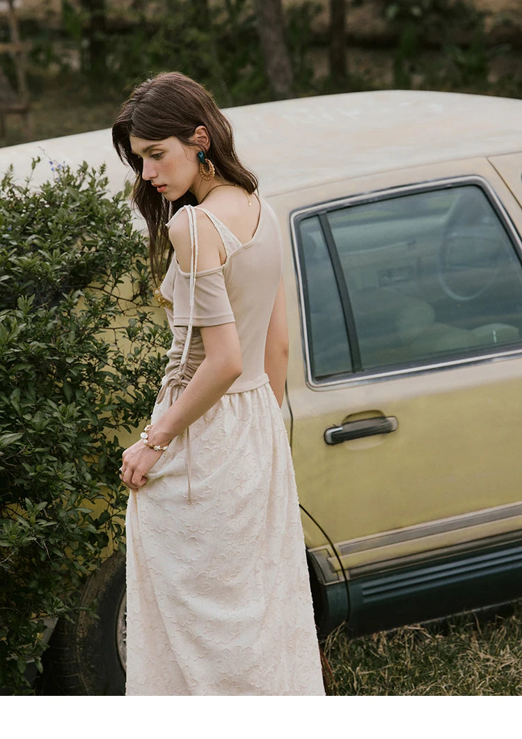 Mishow Off-Shoulder Knitted Patchwork Midi Dress MXE33L2207