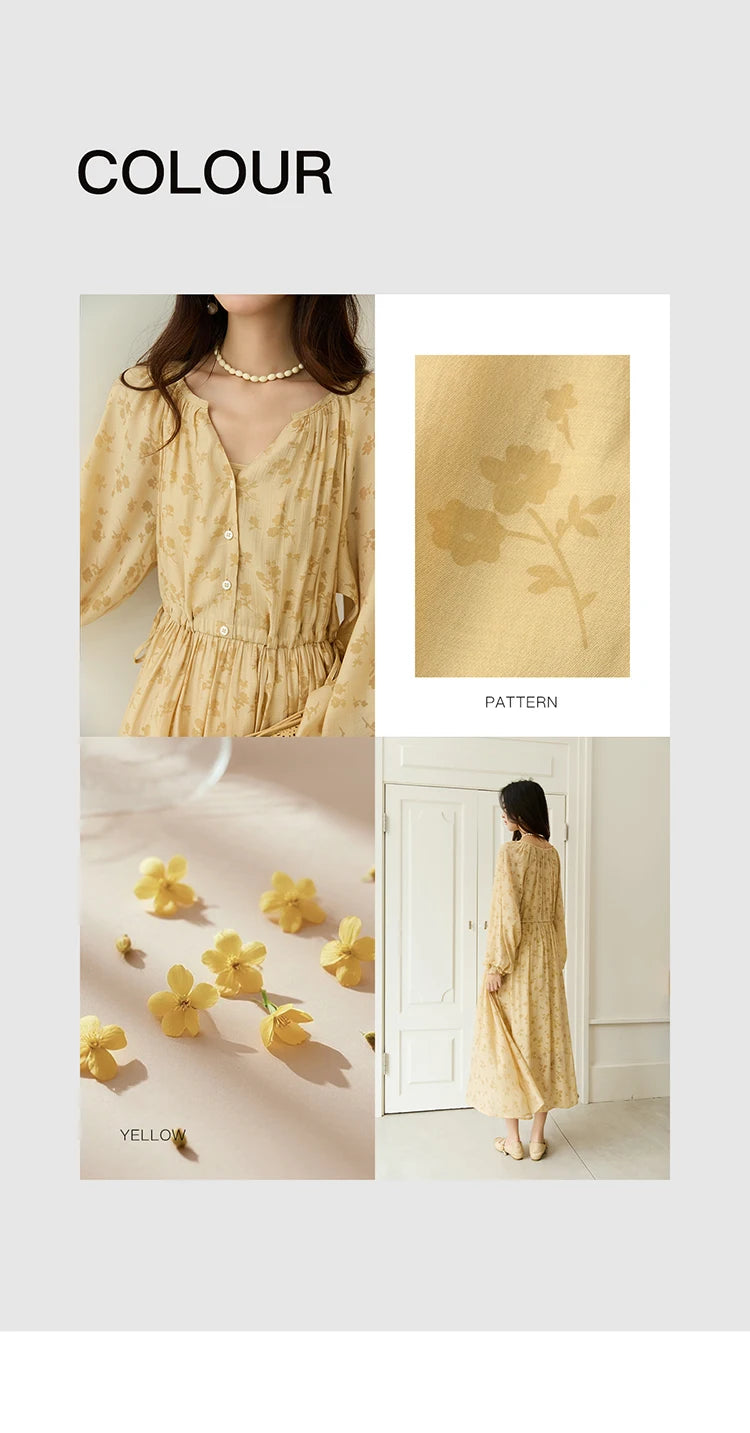 MISHOW Yellow Print Lace Lantern Sleeve Dress MXE47L2527