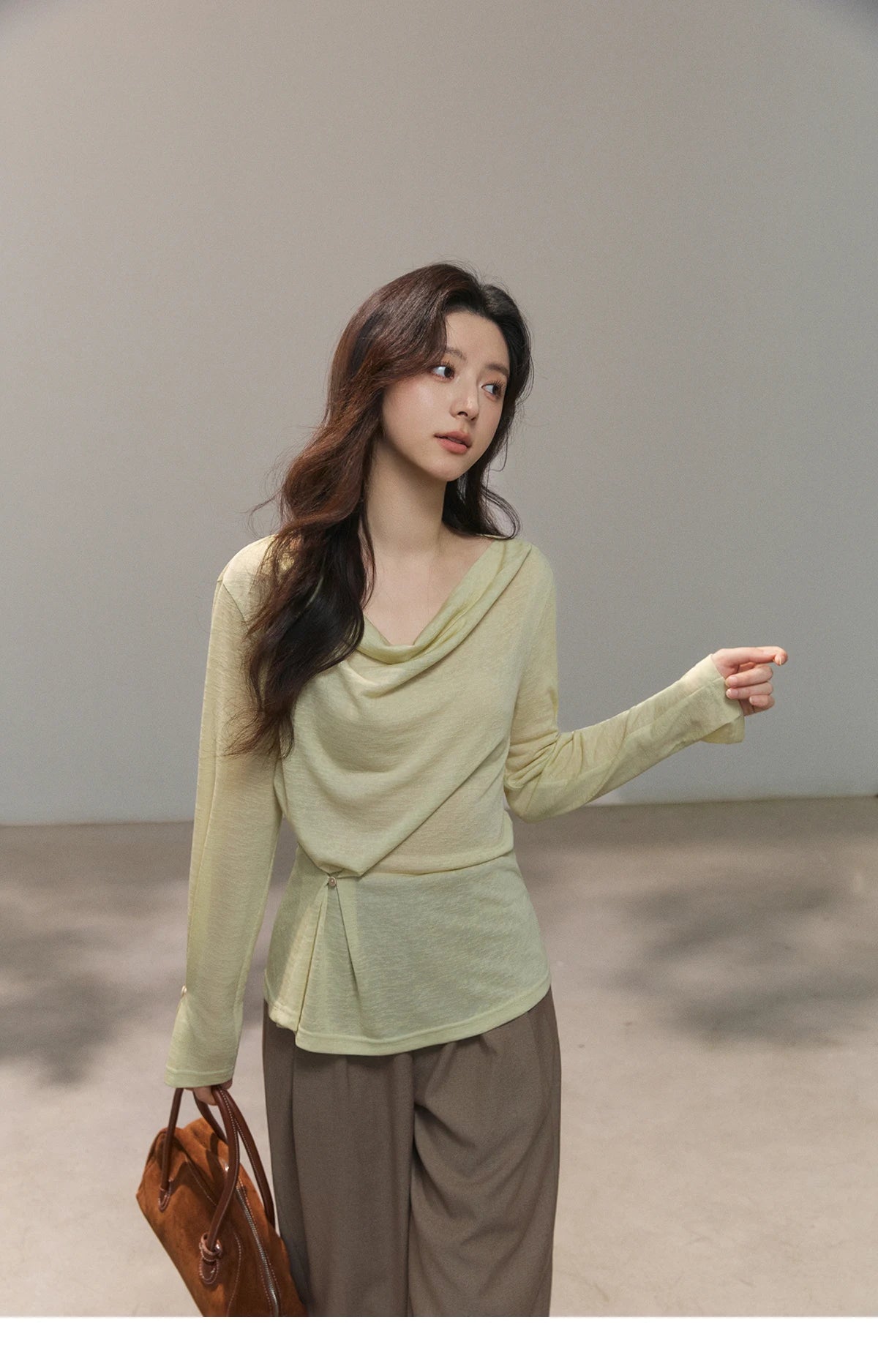 Mishow Multi Colored Swinging Collar Flare Sleeve Top MXF13T1473