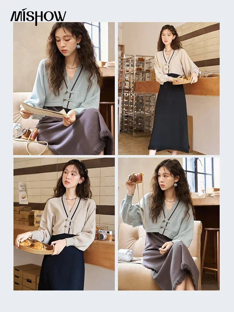 MISHOW Knitted Lantern Sleeve Sweater Dress MXC46L1589