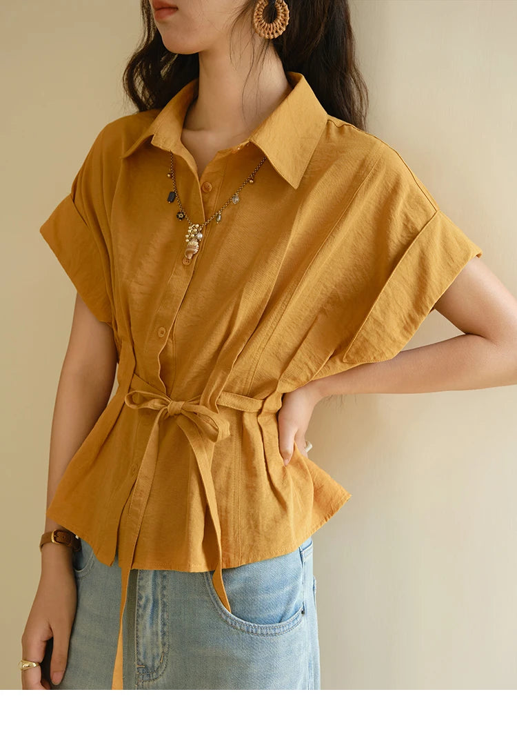 MISHOW Orange Lace Up Button Shirt Turn-Down Collar MXE37C0809