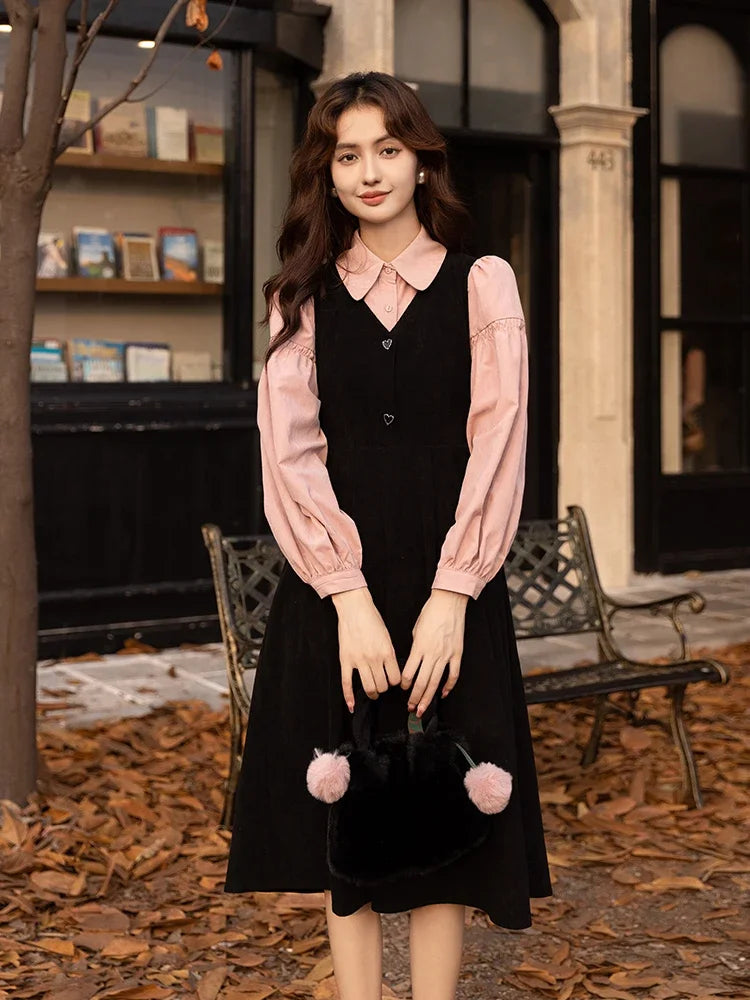 Mishow Corduroy V-Neck Sleeveless Strap Dress MXB43L1246