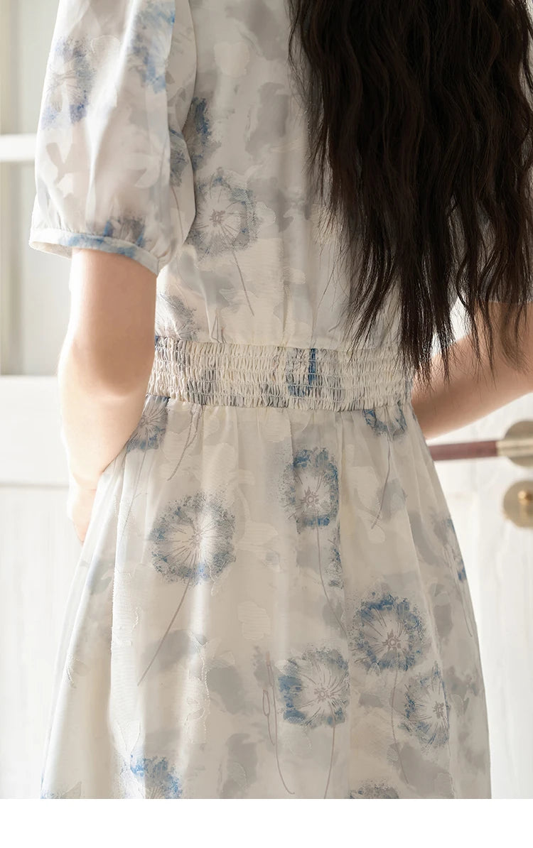 Mishow Taraxacum Print V-Neck Puff Sleeve Dress MXC39L1555