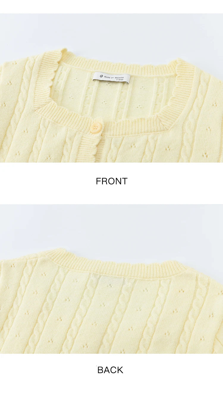 Mishow Beige Cable Knit Square Neck Cardigan MXF11Z2903