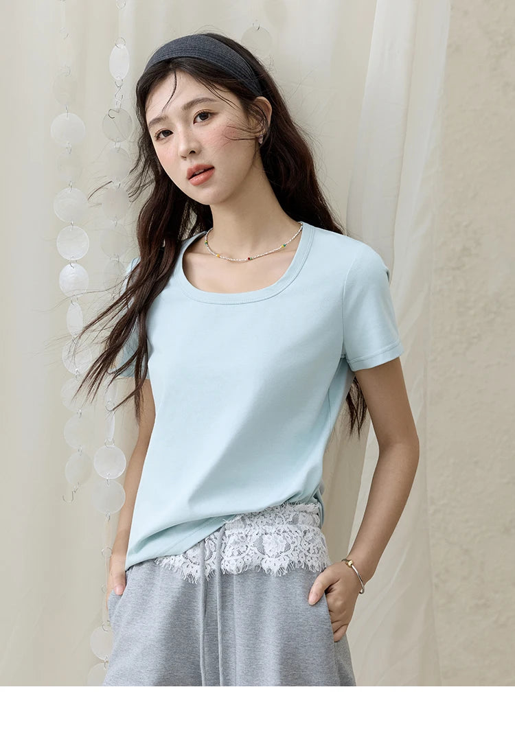 Mishow Solid Square Neck Straight Tee MXE15T0483