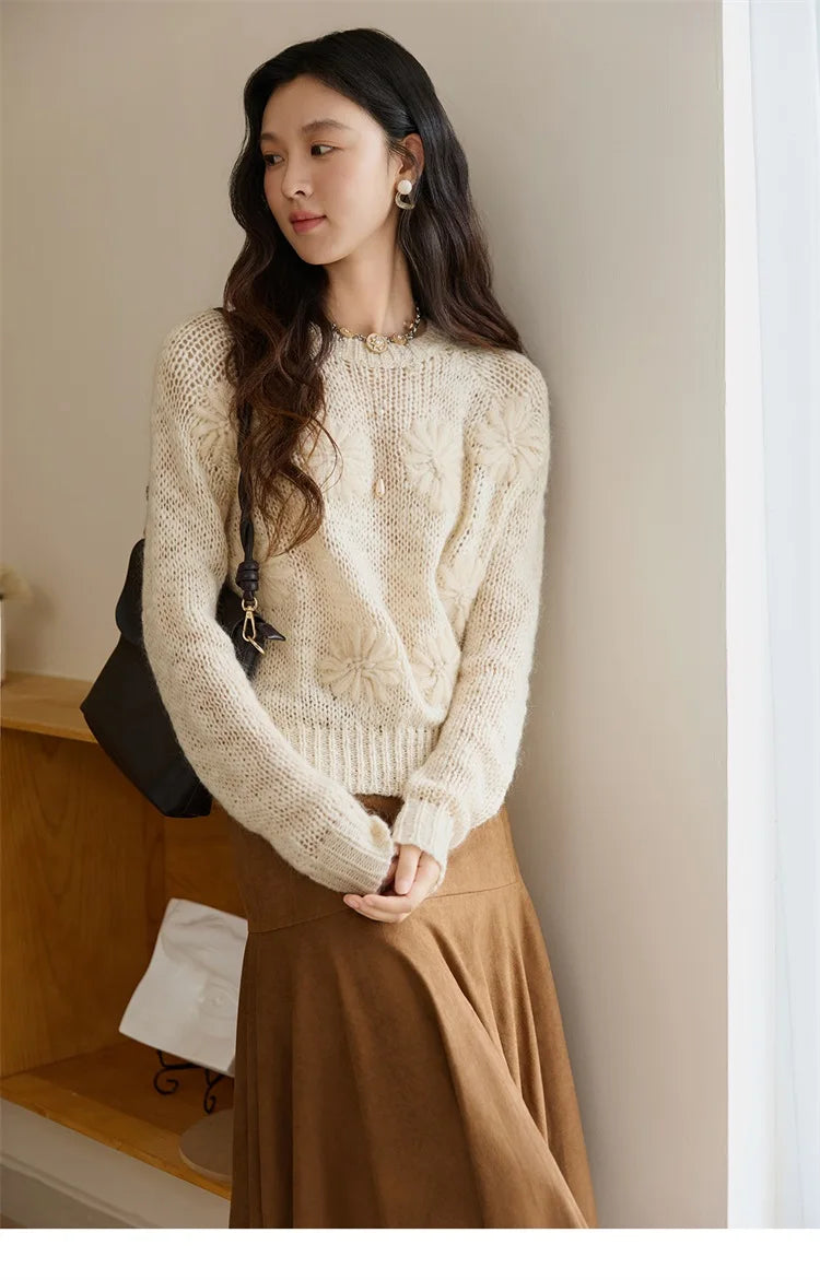 Mishow Apricot Hook Flower Wool Blend Lazy Sweater MXE47Z2577