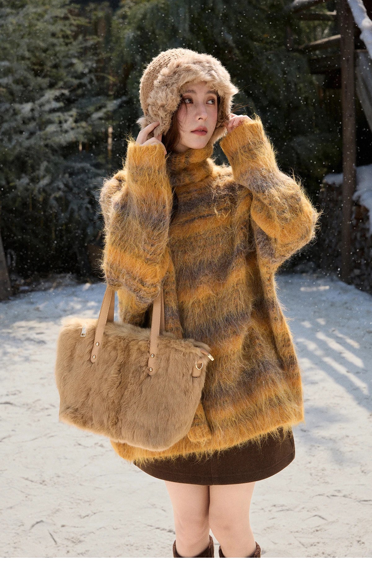 Mishow Yellow Gradient Striped Sweater with Scarf MXE91Z2842