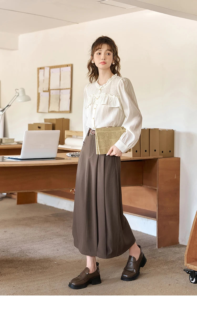 MISHOW Pleated Midi Skirt A-LINE Pockets Split Back Hem MXC42B0118