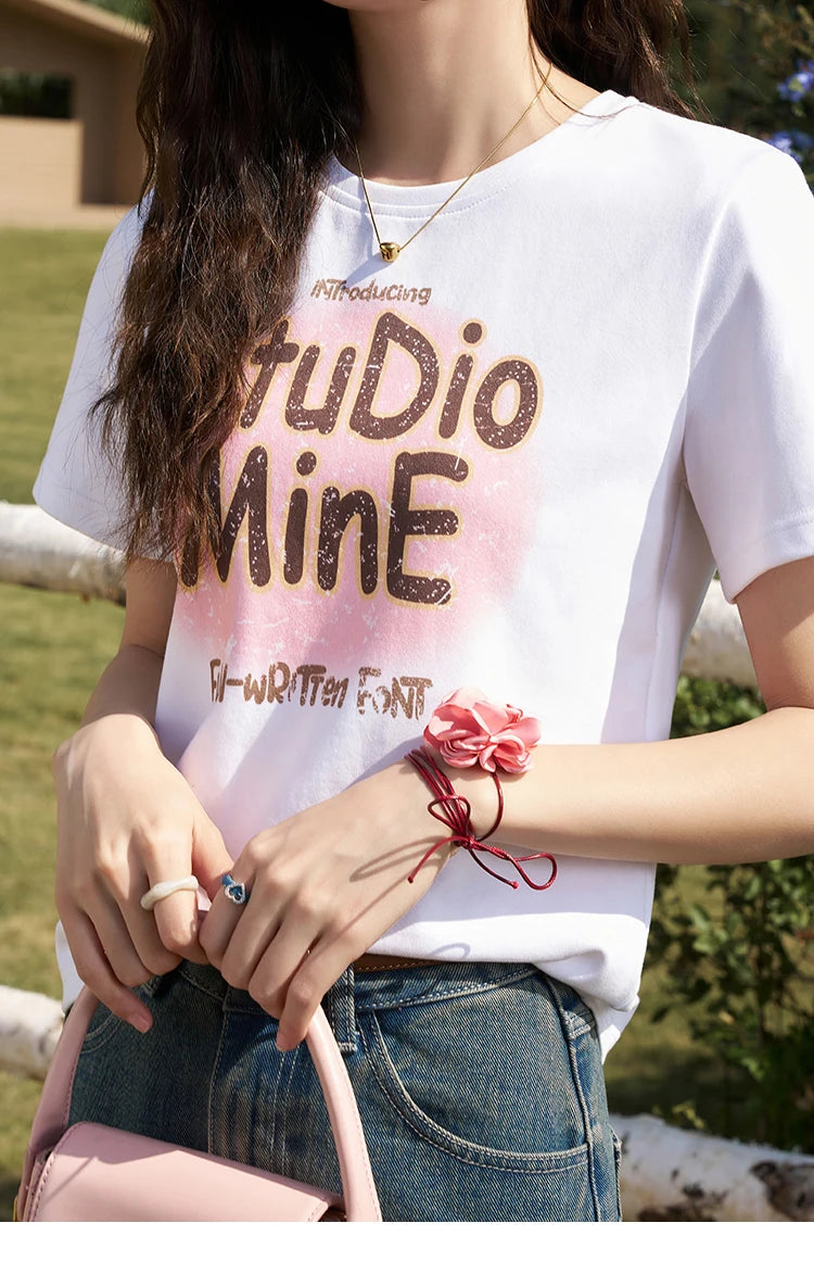 Mishow Letter Print Crew Neck Tee MXD13T0164