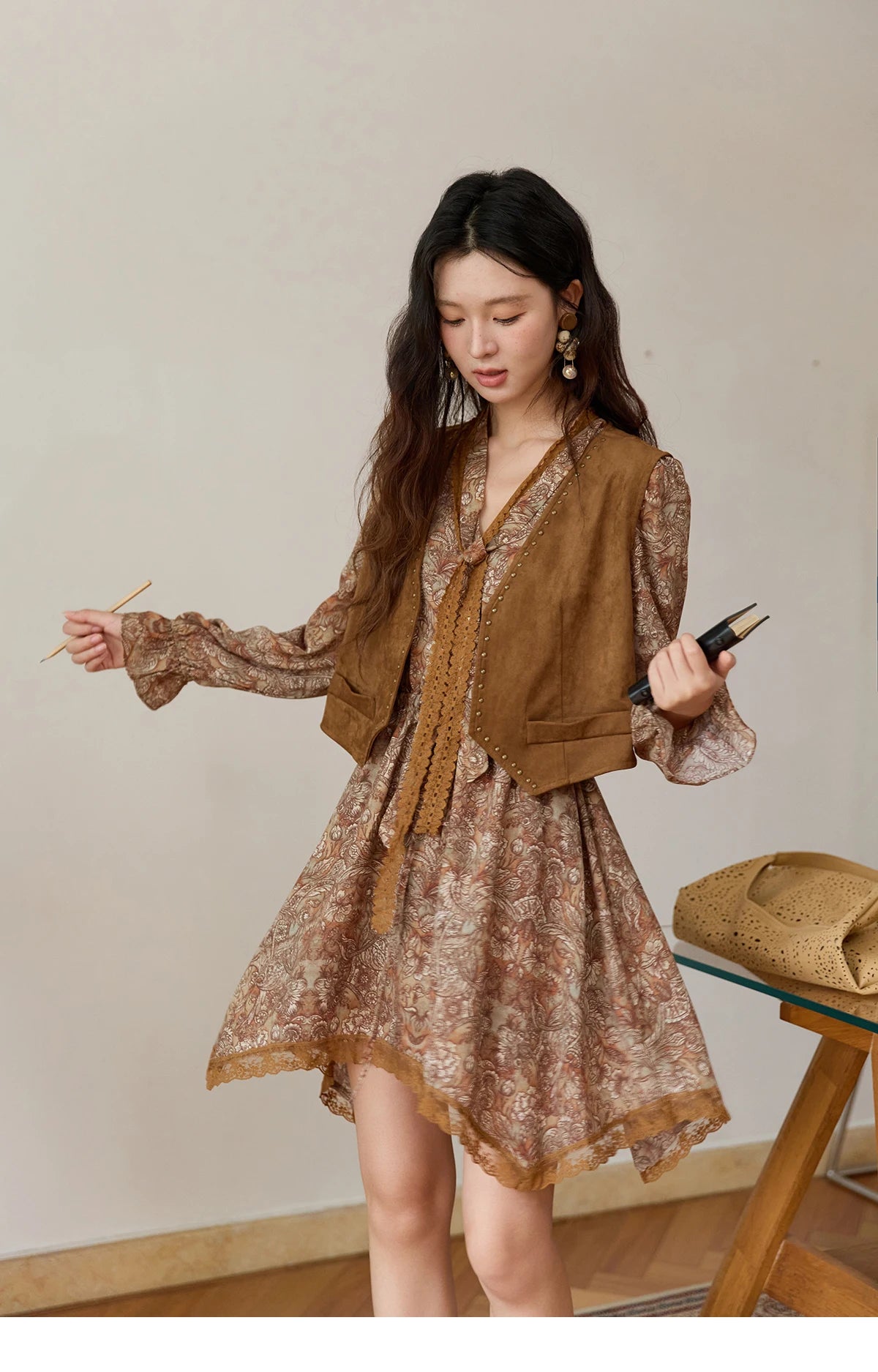 Mishow French Suede Rivet V-Neck Vest MXE46L2518