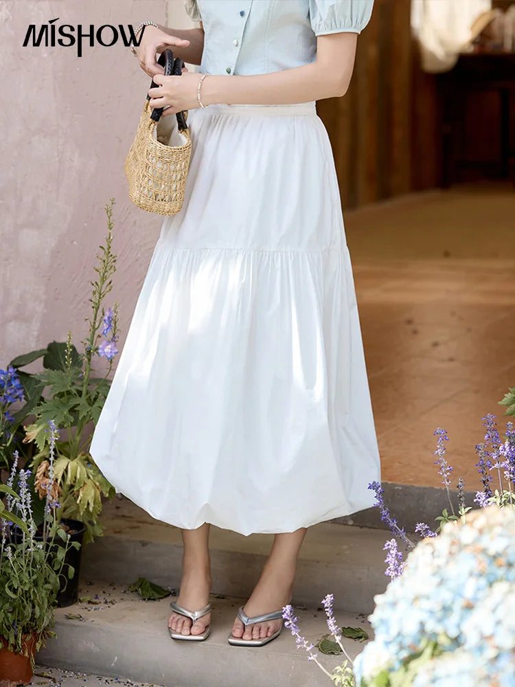 MISHOW Double Layered Waist Skirt Flower Bud Shell Button MXE32B0715