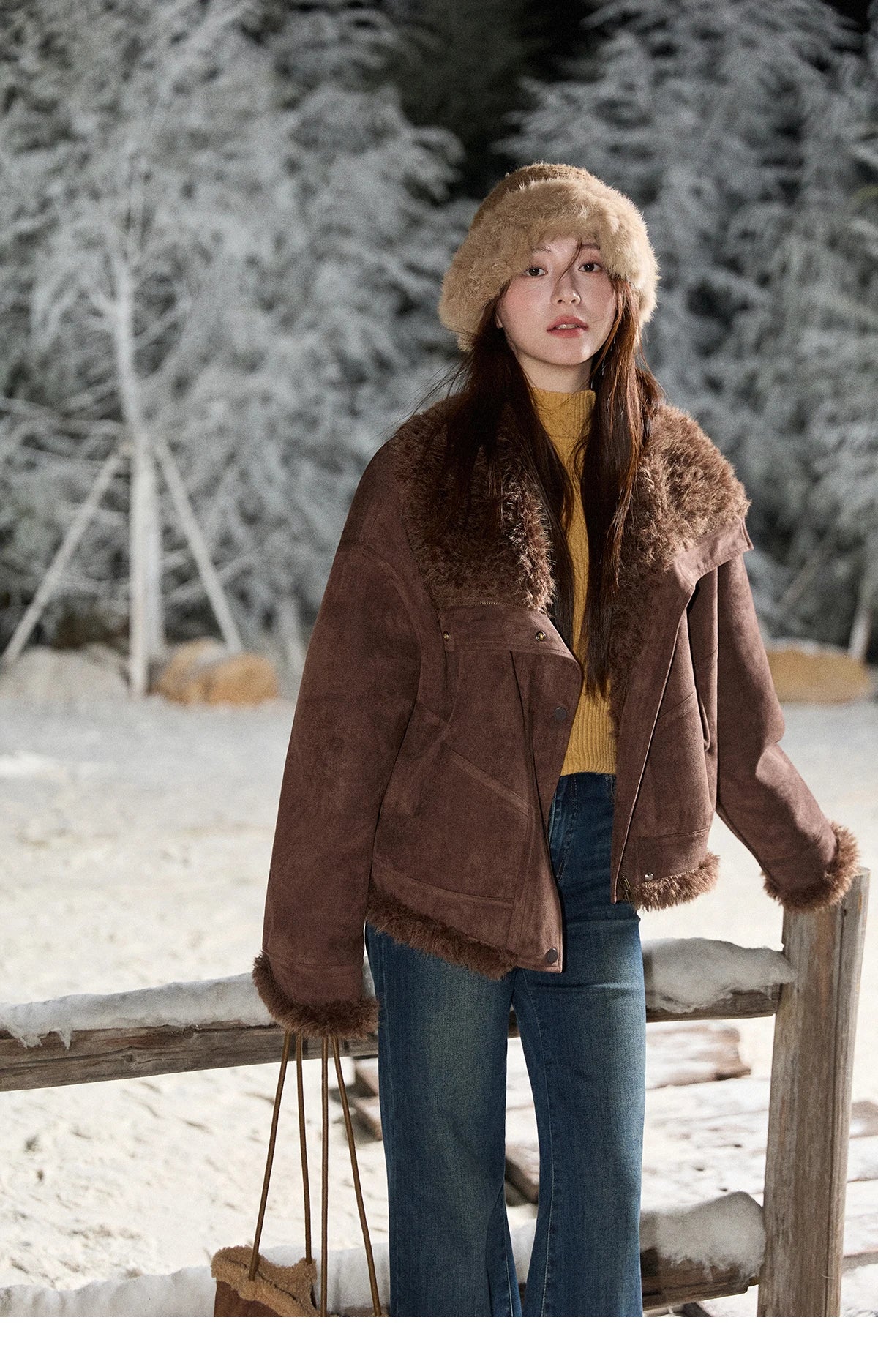 MISHOW Blue Plush Jacket Turn-Down Collar Zip-Up Loose MXE87W0917