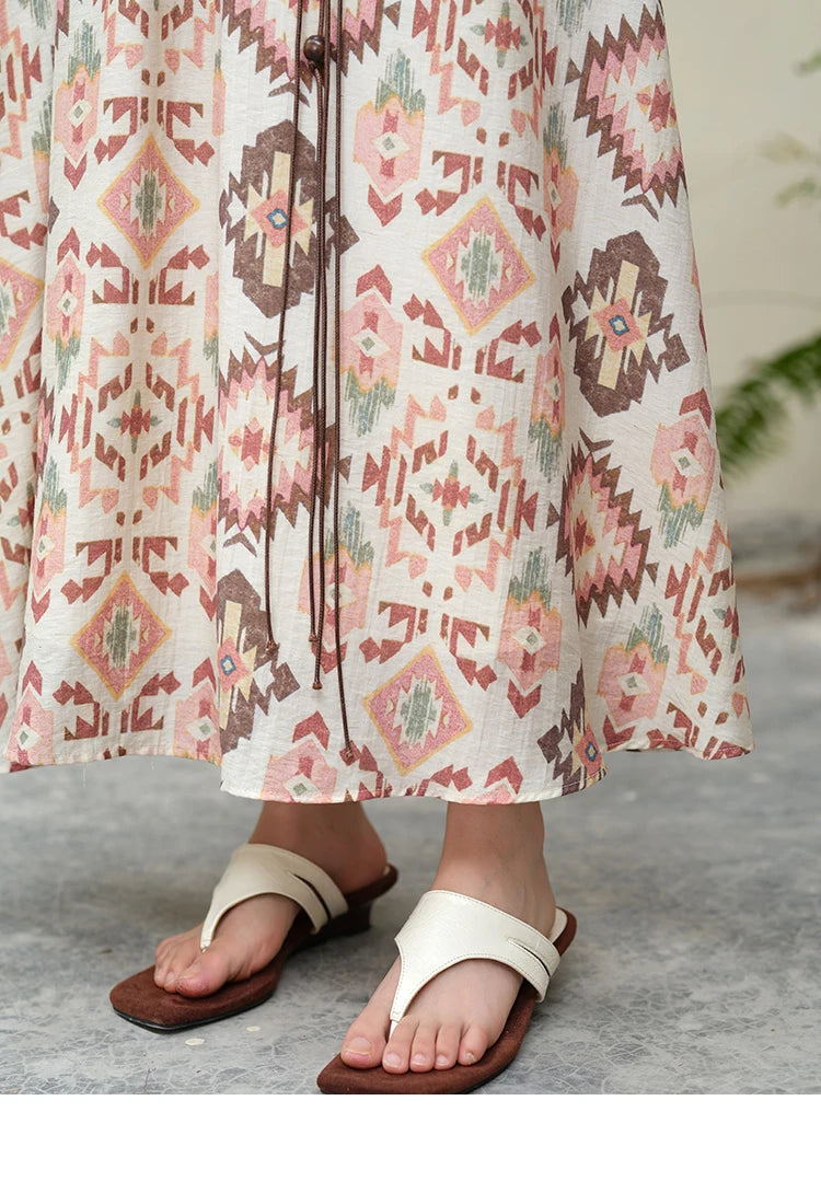 MISHOW Geometric Print Half Skirt Prairie Chic Pocket Vacation A-Line MXE37B0760