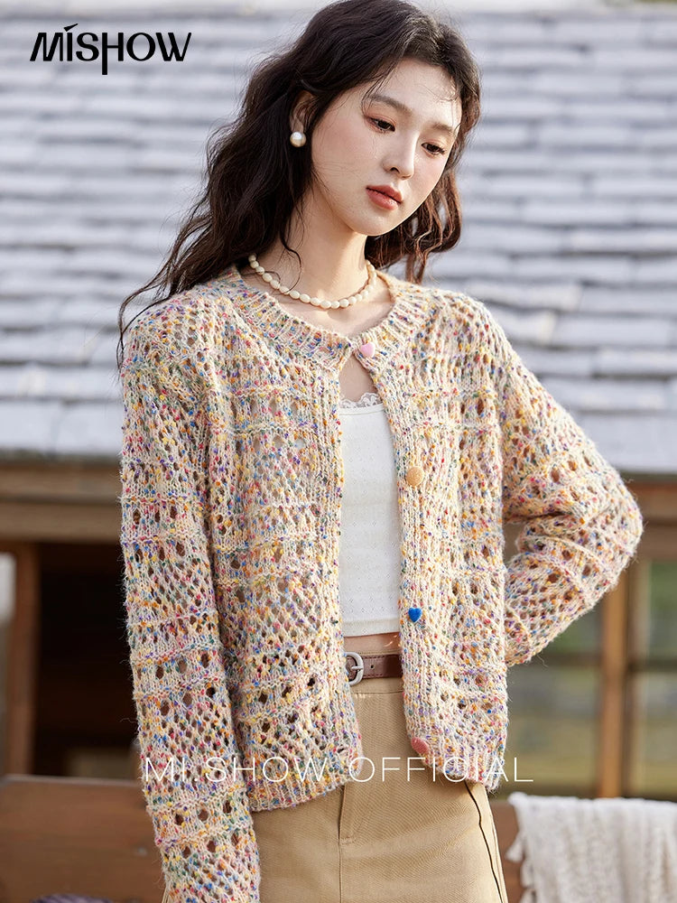 Mishow Rainbow Button Hollow Knit Cardigan MXE13Z1110