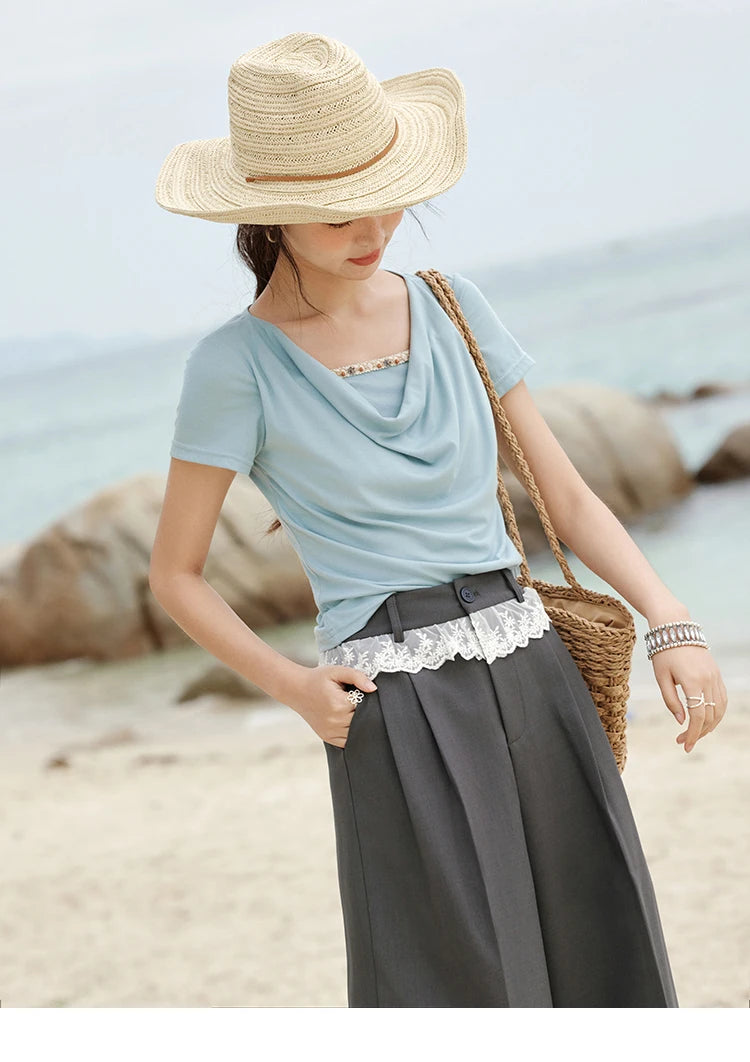 MISHOW Gray High Waist Wide Leg Pants Retro Office MXE32K0921