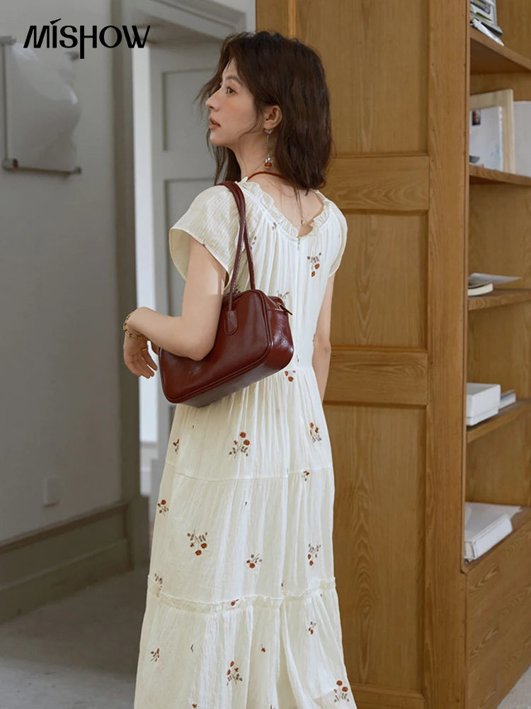 MISHOW V-Neck Chiffon Lace Embroidery Dress MXE39L2382