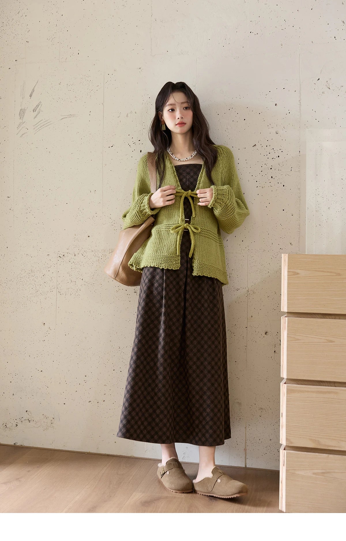 Mishow Avocado Green Lantern Sleeve Lace-Up Cardigan MXE51Z2694
