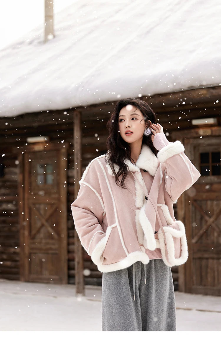 Mishow Suede Plush Fur Collar Jacket with Bag MXD57W0737