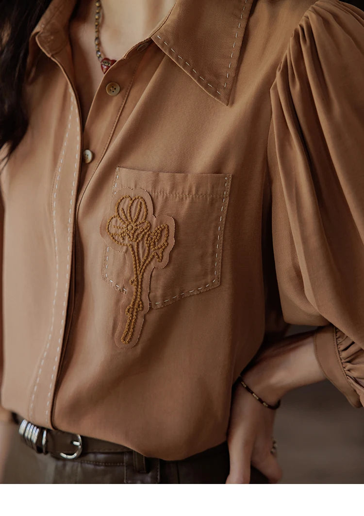 MISHOW Retro Long Sleeve Shirt Lantern Sleeve Embroidery MXD41C0287